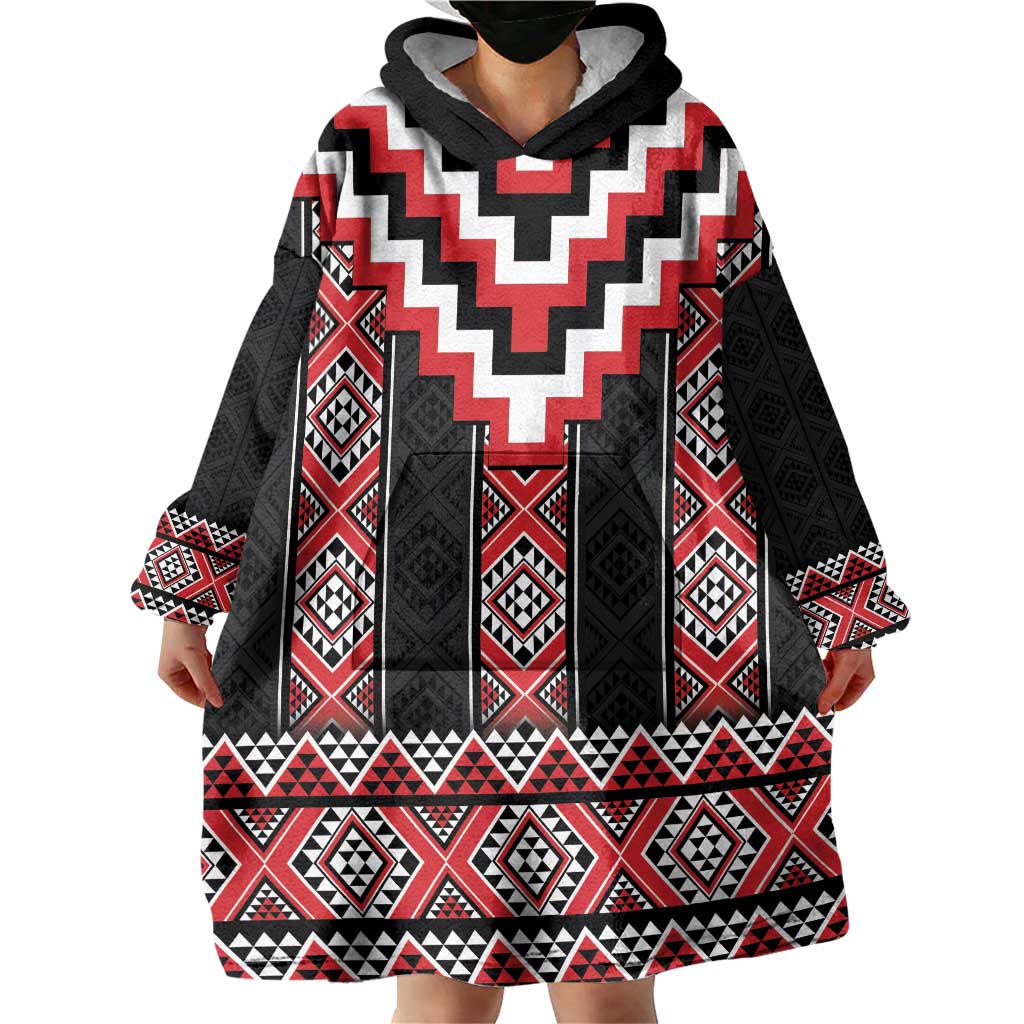 Red Taniko Aotearoa Wearable Blanket Hoodie Niho Taniwha Mix Poutama - Vibe Hoodie Shop