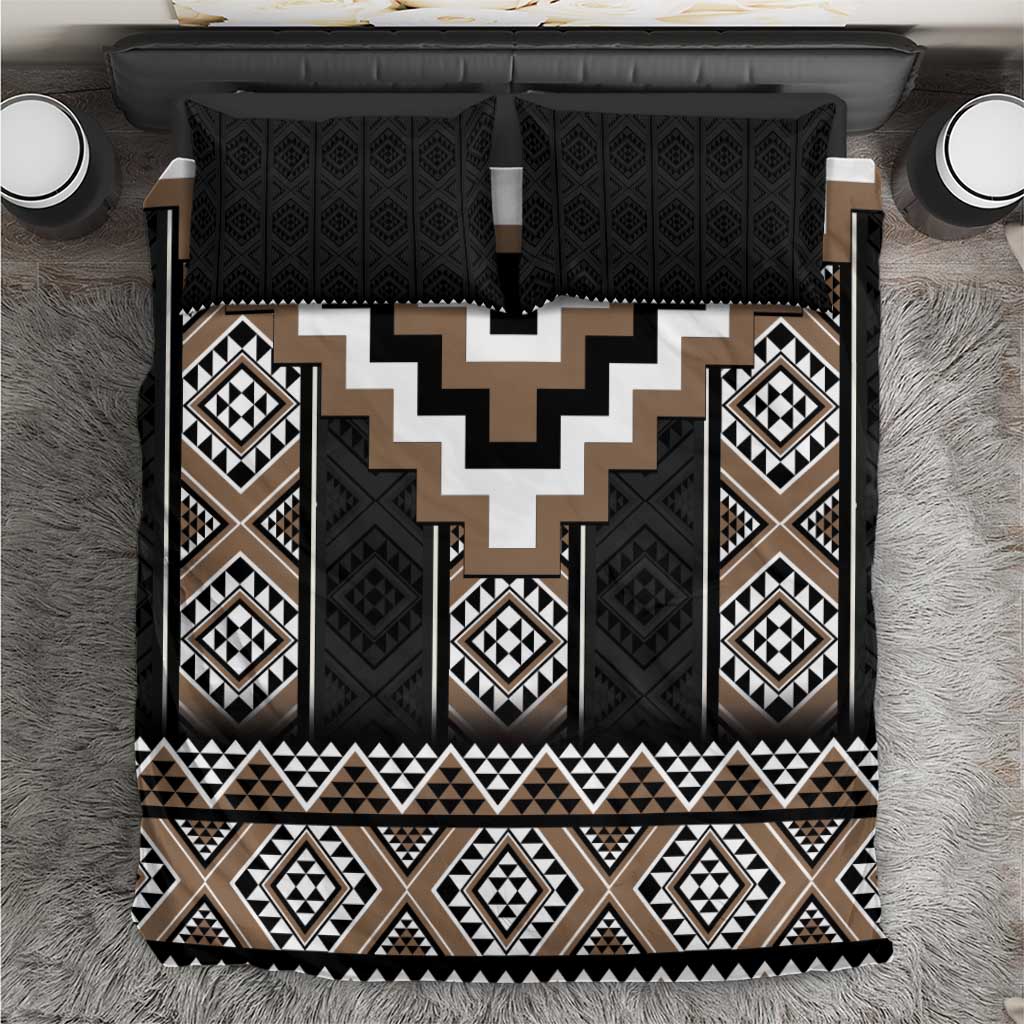 Brown Taniko Aotearoa Bedding Set Niho Taniwha Mix Poutama - Vibe Hoodie Shop