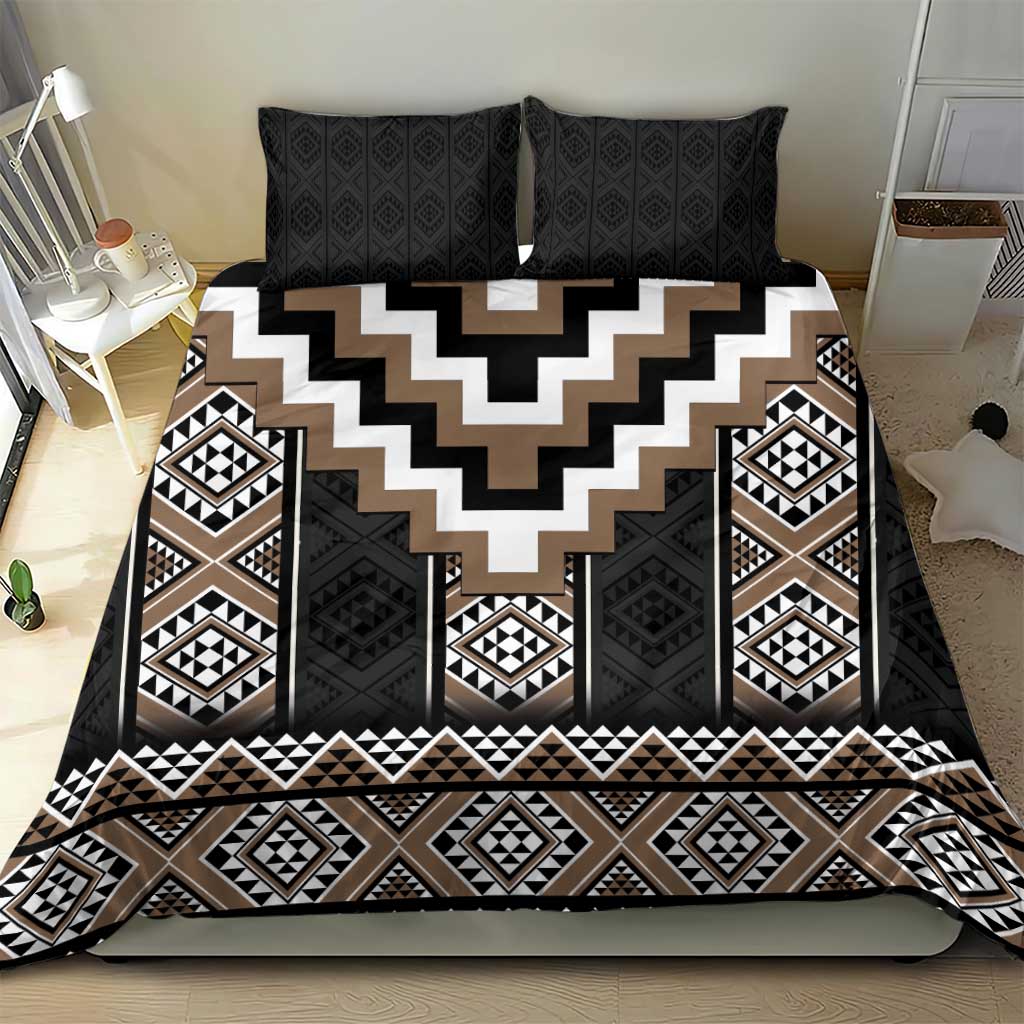 Brown Taniko Aotearoa Bedding Set Niho Taniwha Mix Poutama - Vibe Hoodie Shop
