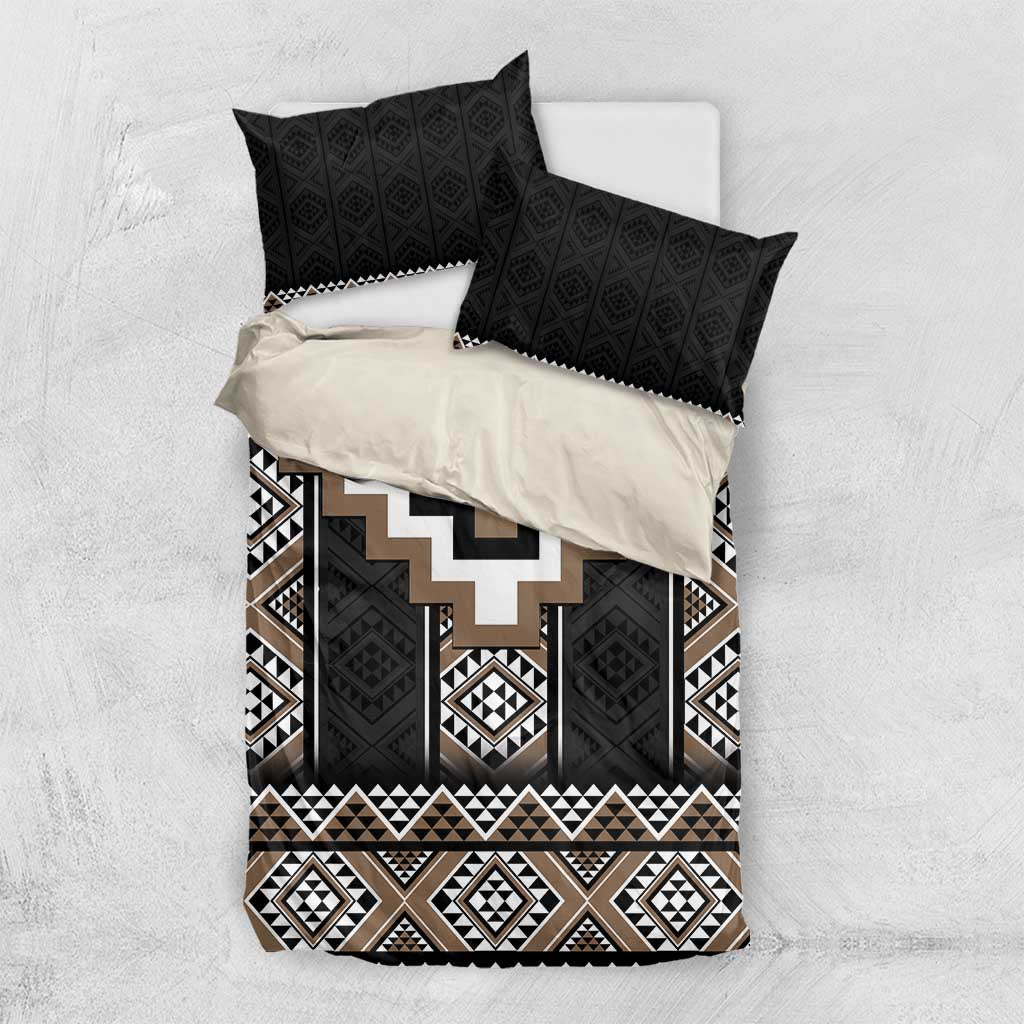 Brown Taniko Aotearoa Bedding Set Niho Taniwha Mix Poutama - Vibe Hoodie Shop