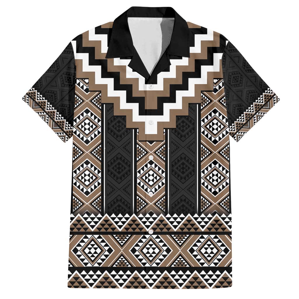 Brown Taniko Aotearoa Family Matching Off Shoulder Short Dress and Hawaiian Shirt Niho Taniwha Mix Poutama LT14