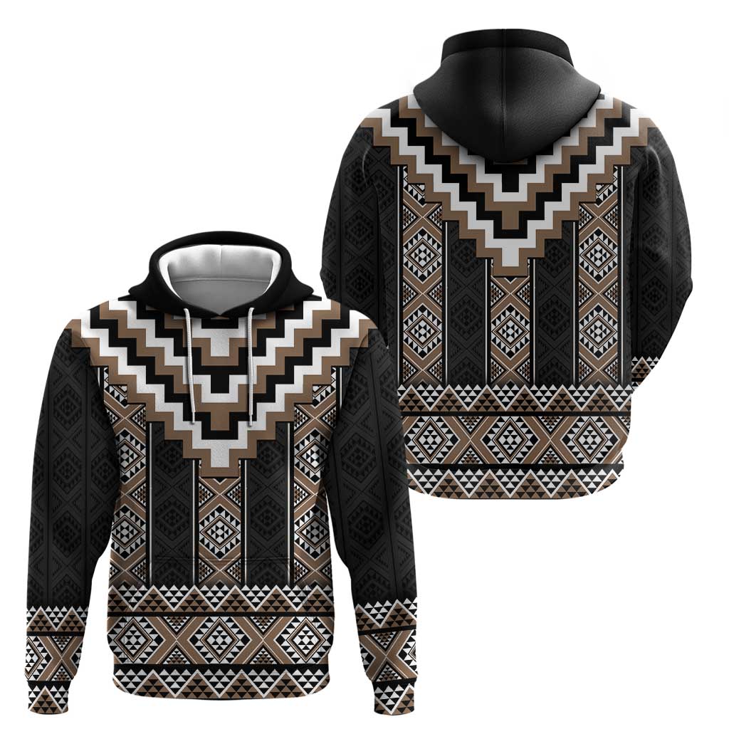 Brown Taniko Aotearoa Hoodie Niho Taniwha Mix Poutama - Vibe Hoodie Shop