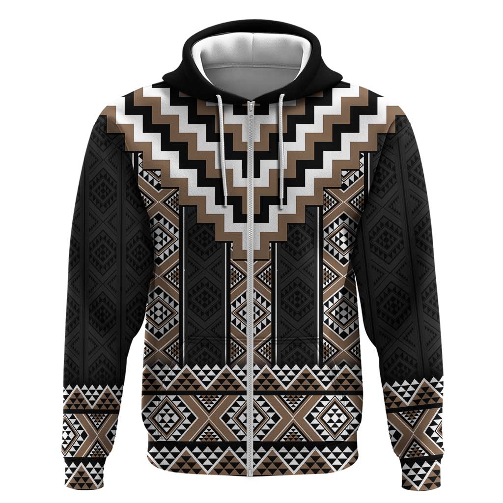 Brown Taniko Aotearoa Hoodie Niho Taniwha Mix Poutama - Vibe Hoodie Shop