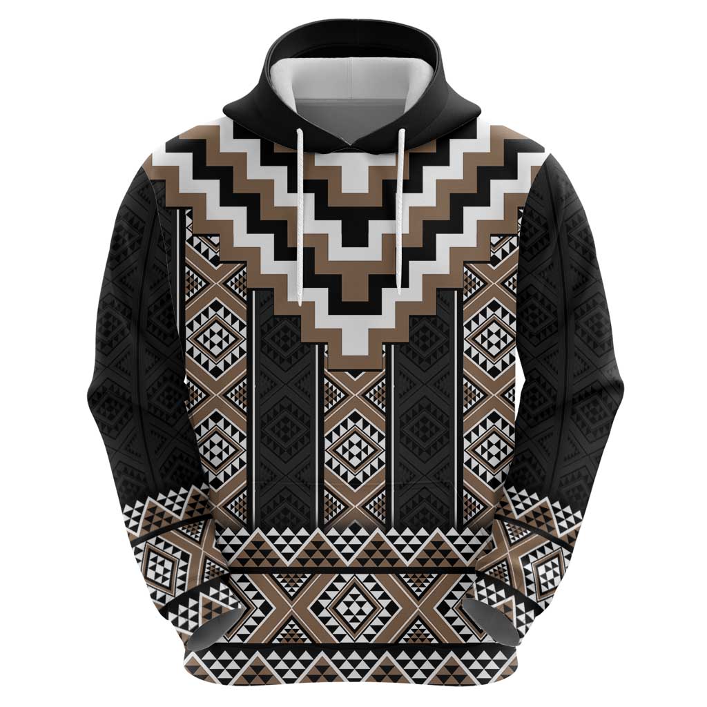 Brown Taniko Aotearoa Hoodie Niho Taniwha Mix Poutama - Vibe Hoodie Shop