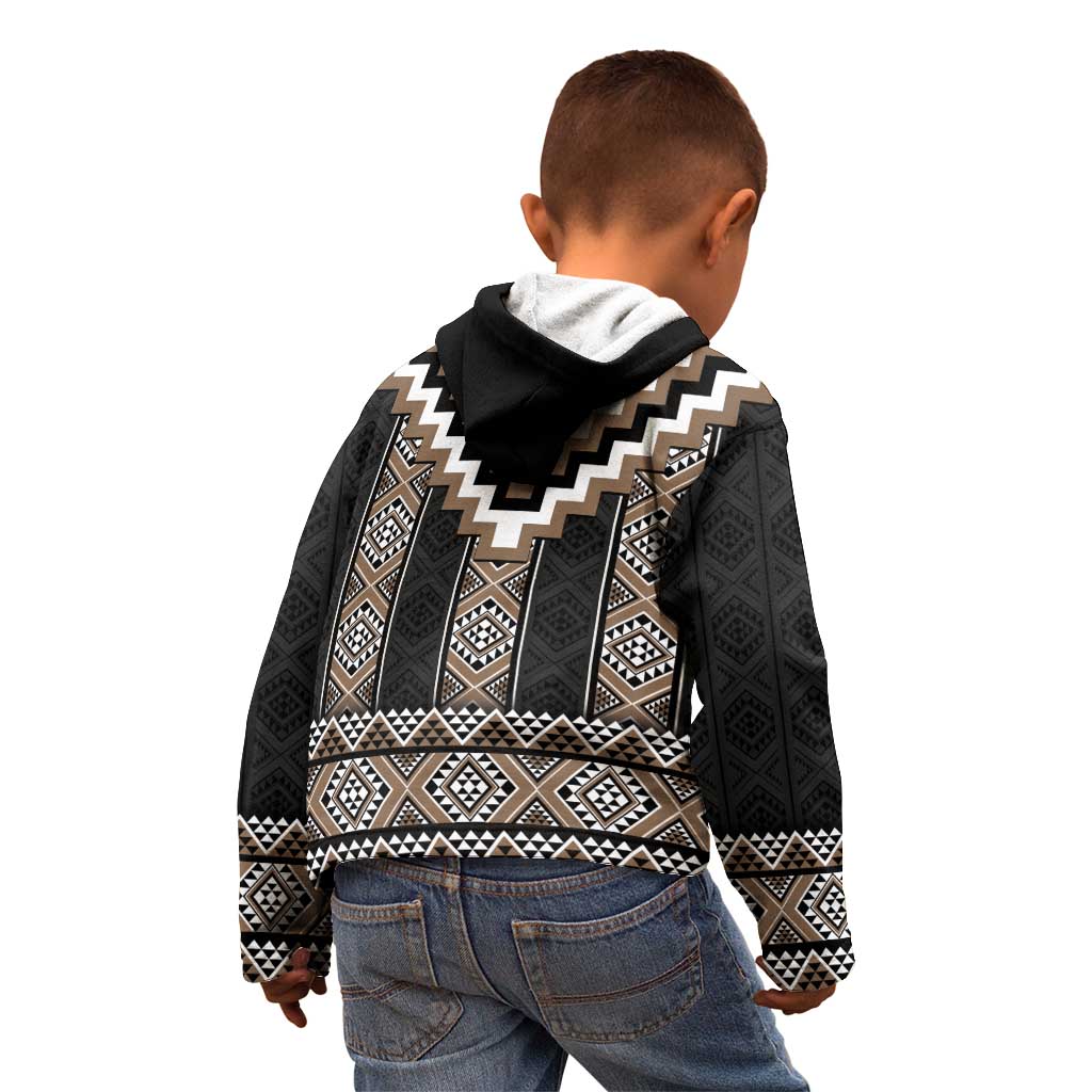 Brown Taniko Aotearoa Kid Hoodie Niho Taniwha Mix Poutama - Vibe Hoodie Shop