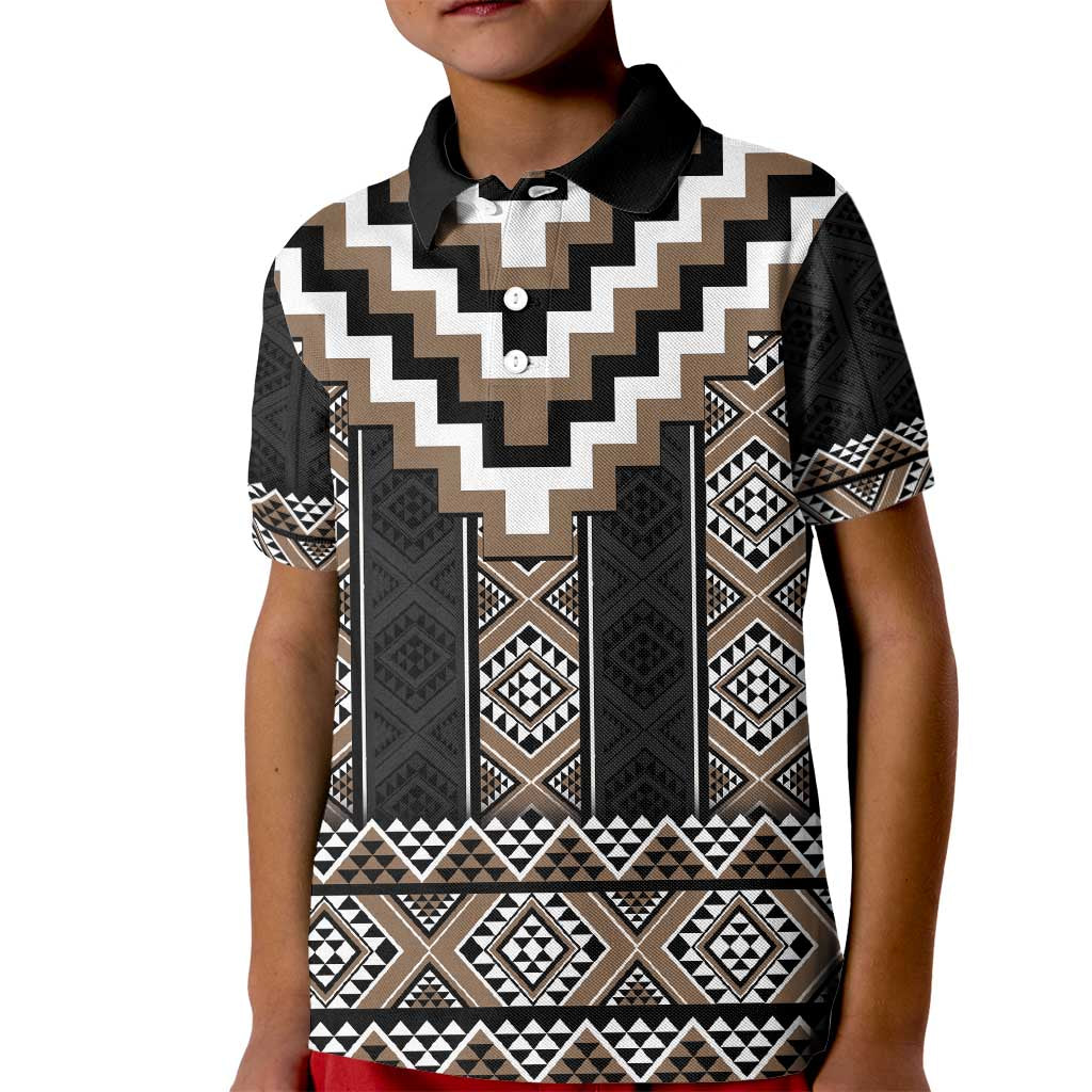 Brown Taniko Aotearoa Kid Polo Shirt Niho Taniwha Mix Poutama - Vibe Hoodie Shop