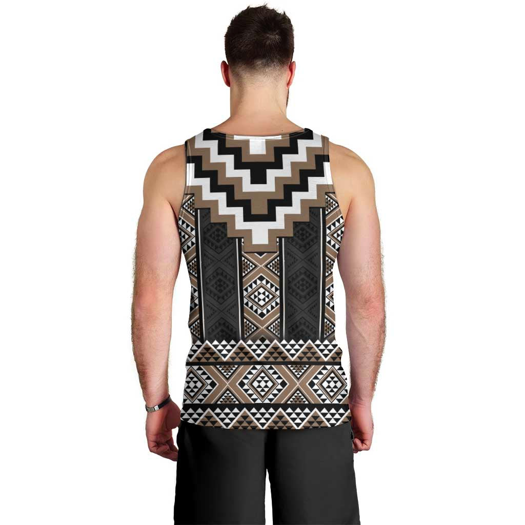 Brown Taniko Aotearoa Men Tank Top Niho Taniwha Mix Poutama - Vibe Hoodie Shop