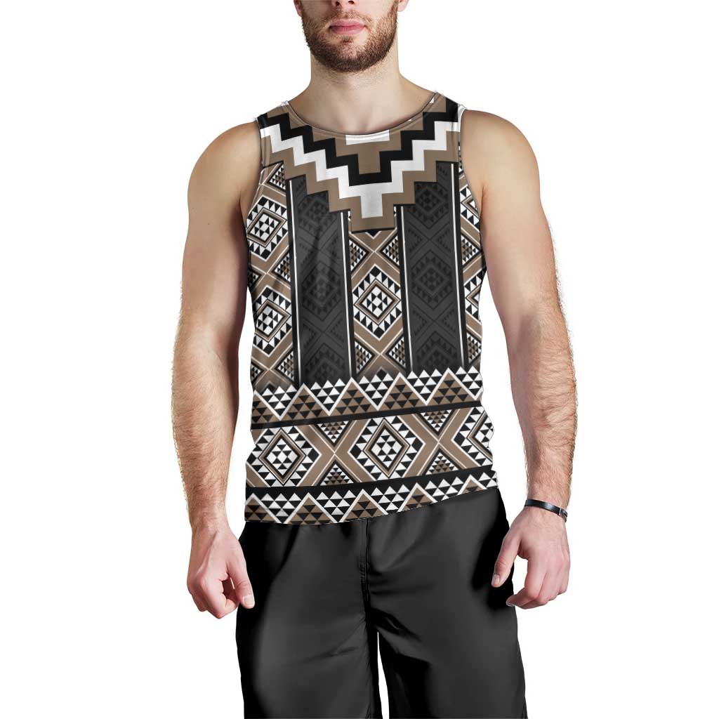 Brown Taniko Aotearoa Men Tank Top Niho Taniwha Mix Poutama - Vibe Hoodie Shop