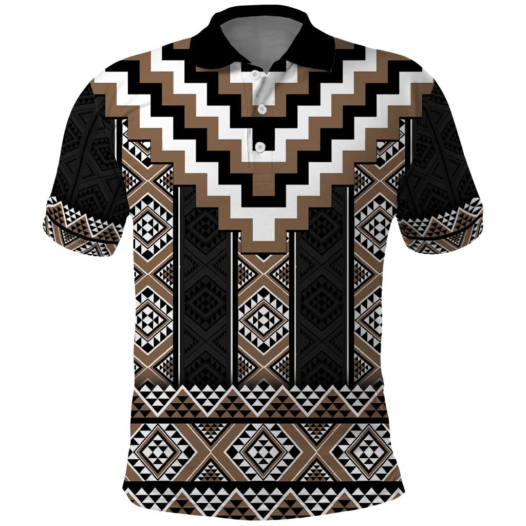 Brown Taniko Aotearoa Polo Shirt Niho Taniwha Mix Poutama - Vibe Hoodie Shop