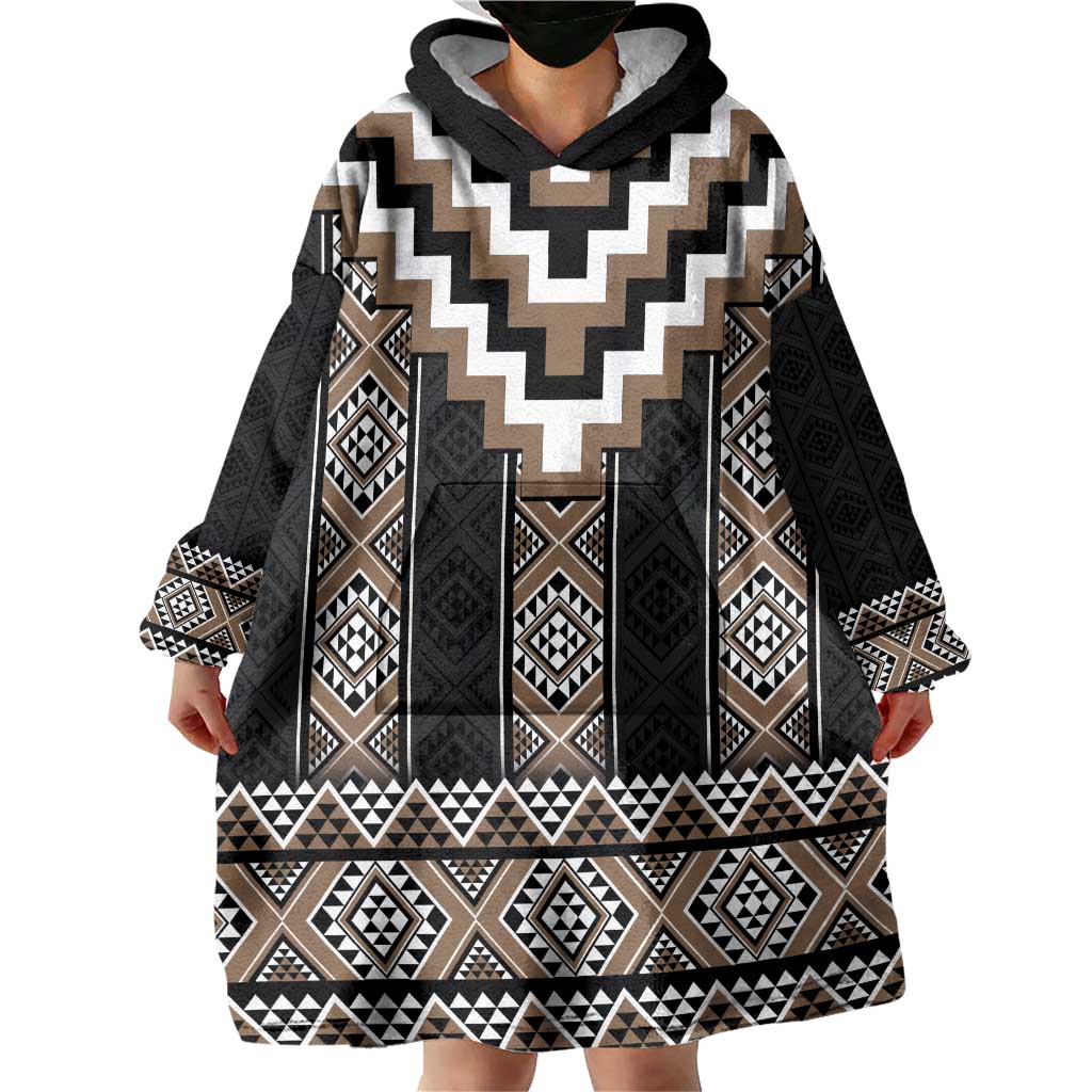 Brown Taniko Aotearoa Wearable Blanket Hoodie Niho Taniwha Mix Poutama - Vibe Hoodie Shop