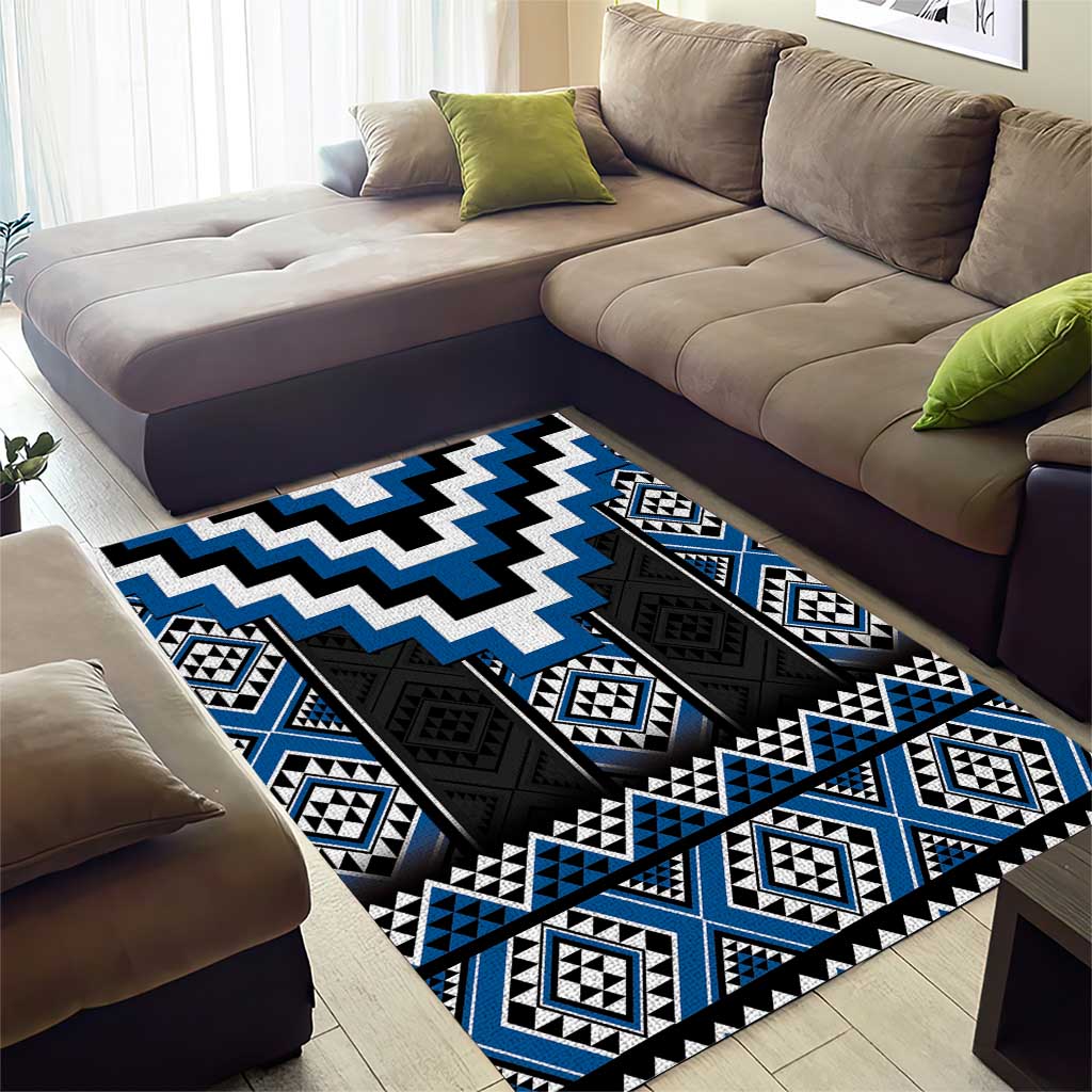 Blue Taniko Aotearoa Area Rug Niho Taniwha Mix Poutama - Vibe Hoodie Shop