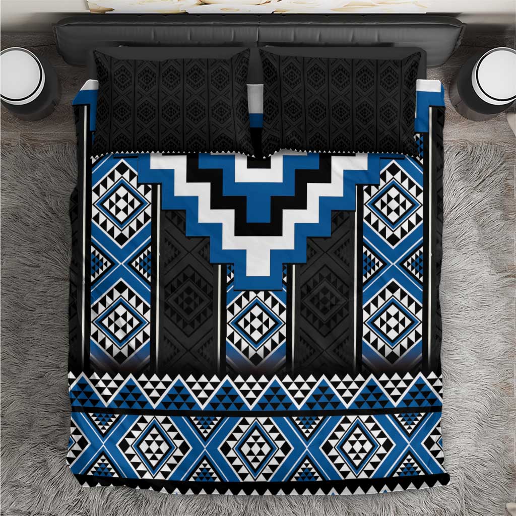 Blue Taniko Aotearoa Bedding Set Niho Taniwha Mix Poutama - Vibe Hoodie Shop