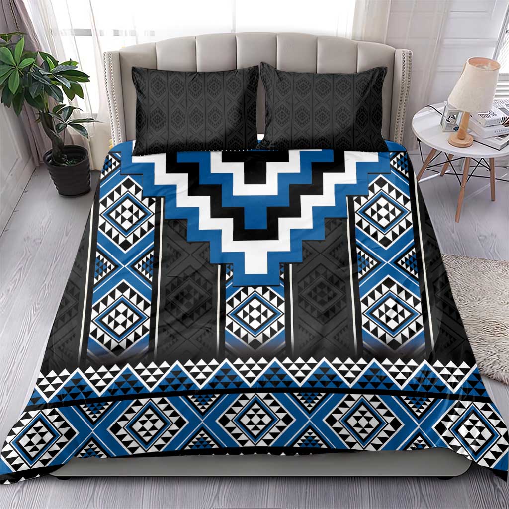 Blue Taniko Aotearoa Bedding Set Niho Taniwha Mix Poutama - Vibe Hoodie Shop