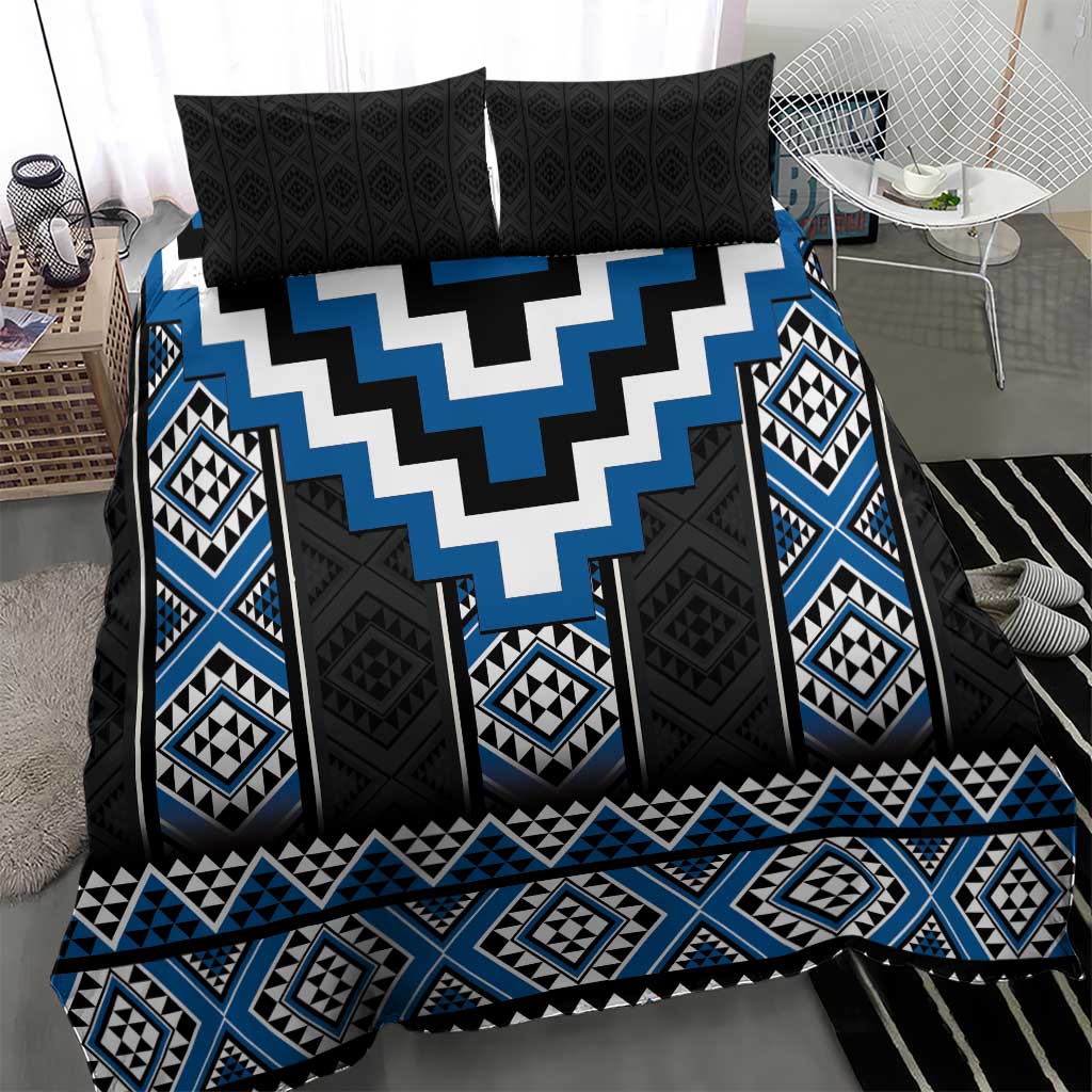 Blue Taniko Aotearoa Bedding Set Niho Taniwha Mix Poutama - Vibe Hoodie Shop