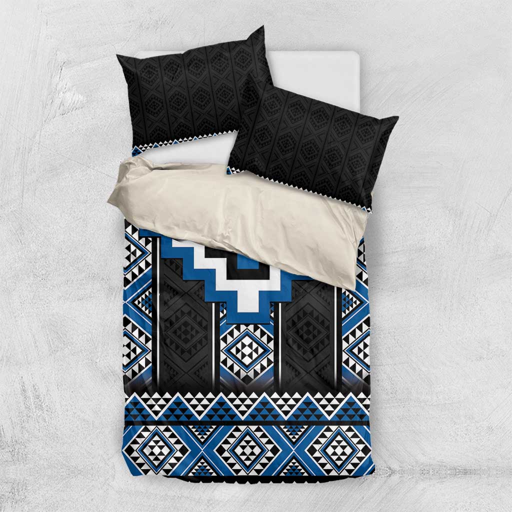 Blue Taniko Aotearoa Bedding Set Niho Taniwha Mix Poutama - Vibe Hoodie Shop