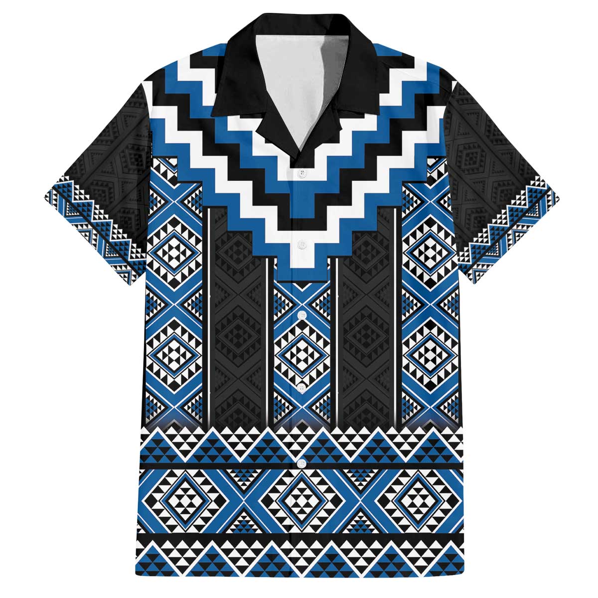 Blue Taniko Aotearoa Family Matching Off The Shoulder Long Sleeve Dress and Hawaiian Shirt Niho Taniwha Mix Poutama LT14