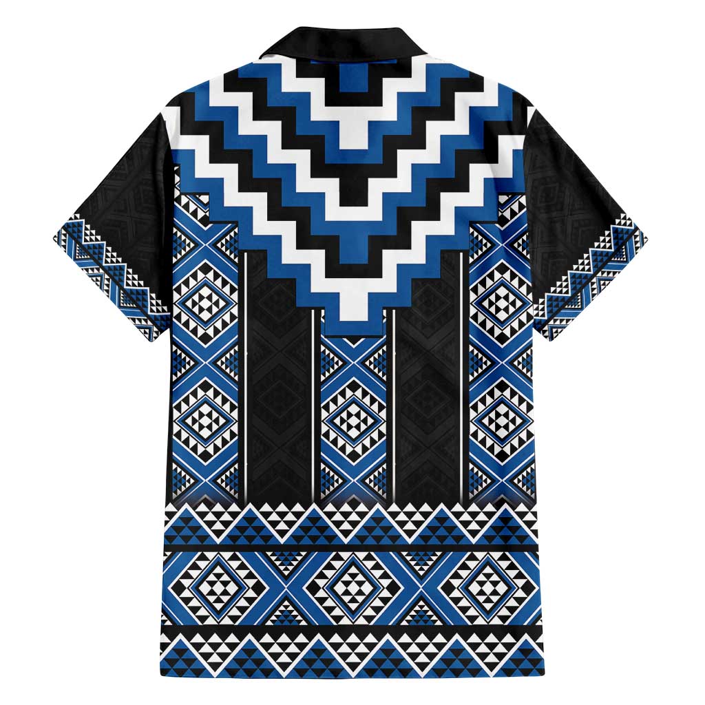 Blue Taniko Aotearoa Family Matching Off Shoulder Short Dress and Hawaiian Shirt Niho Taniwha Mix Poutama LT14