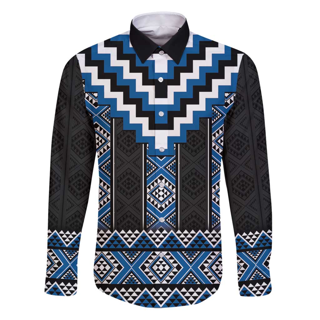 Blue Taniko Aotearoa Family Matching Puletasi and Hawaiian Shirt Niho Taniwha Mix Poutama LT14