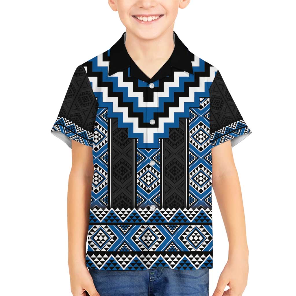 Blue Taniko Aotearoa Family Matching Puletasi and Hawaiian Shirt Niho Taniwha Mix Poutama LT14