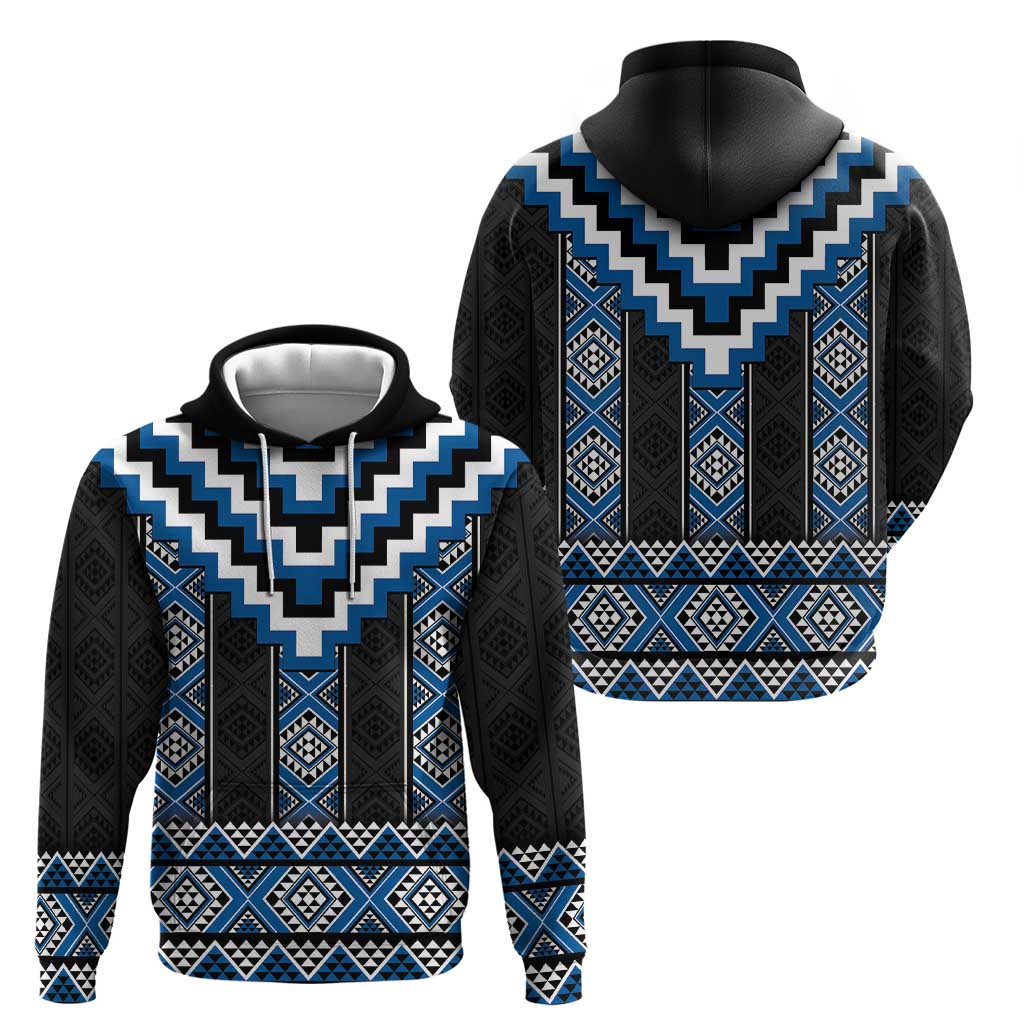 Blue Taniko Aotearoa Hoodie Niho Taniwha Mix Poutama - Vibe Hoodie Shop