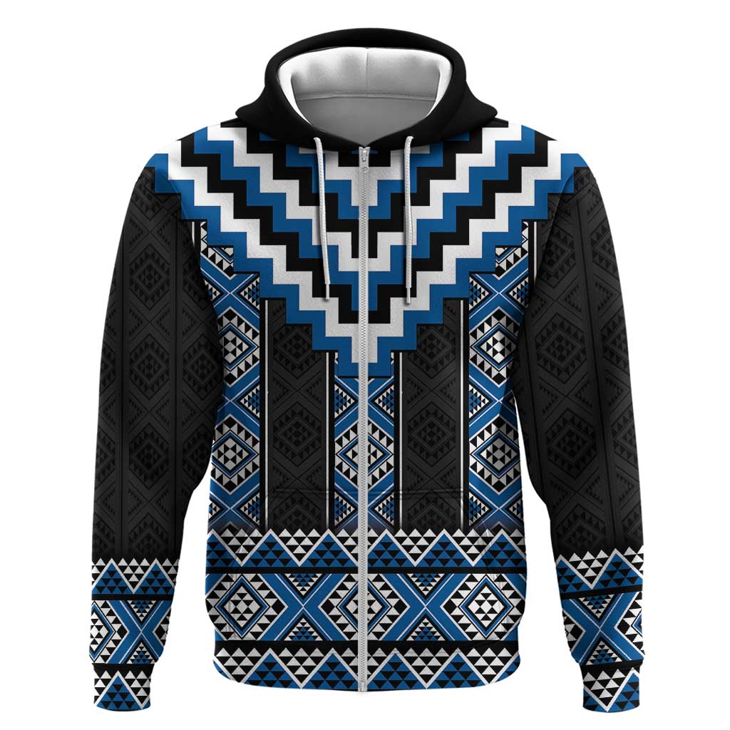 Blue Taniko Aotearoa Hoodie Niho Taniwha Mix Poutama - Vibe Hoodie Shop