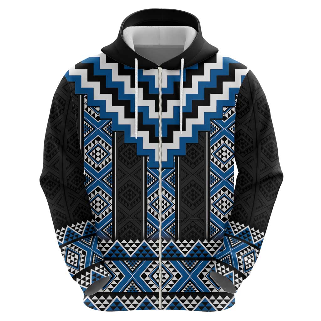 Blue Taniko Aotearoa Hoodie Niho Taniwha Mix Poutama - Vibe Hoodie Shop
