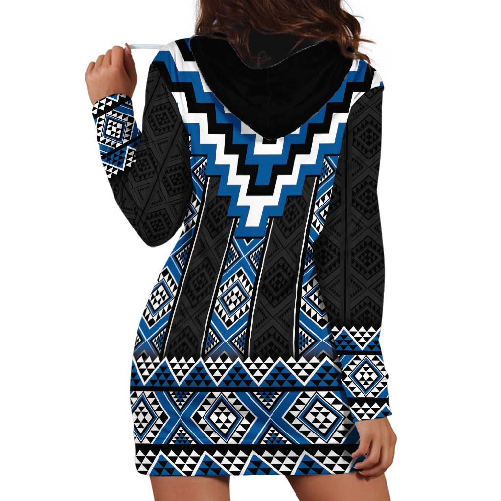 Blue Taniko Aotearoa Hoodie Dress Niho Taniwha Mix Poutama - Vibe Hoodie Shop