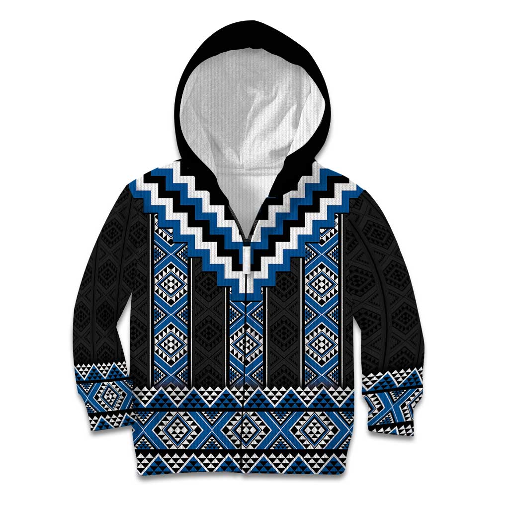Blue Taniko Aotearoa Kid Hoodie Niho Taniwha Mix Poutama - Vibe Hoodie Shop