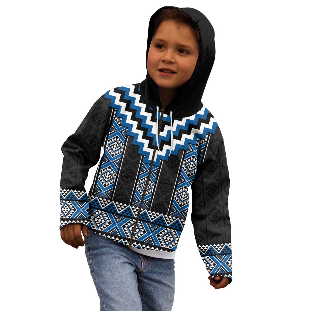 Blue Taniko Aotearoa Kid Hoodie Niho Taniwha Mix Poutama - Vibe Hoodie Shop