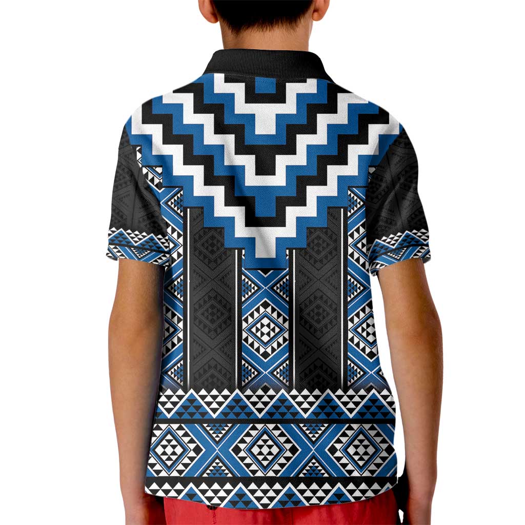 Blue Taniko Aotearoa Kid Polo Shirt Niho Taniwha Mix Poutama - Vibe Hoodie Shop