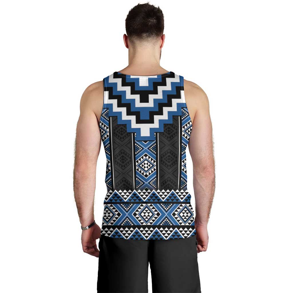 Blue Taniko Aotearoa Men Tank Top Niho Taniwha Mix Poutama - Vibe Hoodie Shop