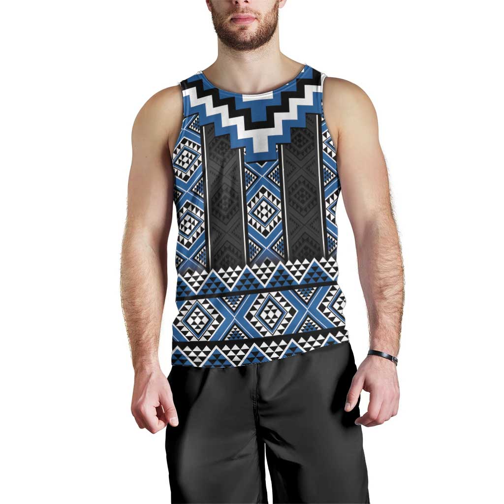 Blue Taniko Aotearoa Men Tank Top Niho Taniwha Mix Poutama - Vibe Hoodie Shop