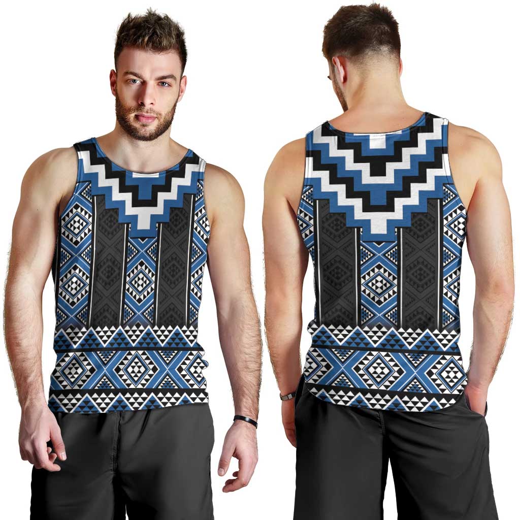 Blue Taniko Aotearoa Men Tank Top Niho Taniwha Mix Poutama - Vibe Hoodie Shop