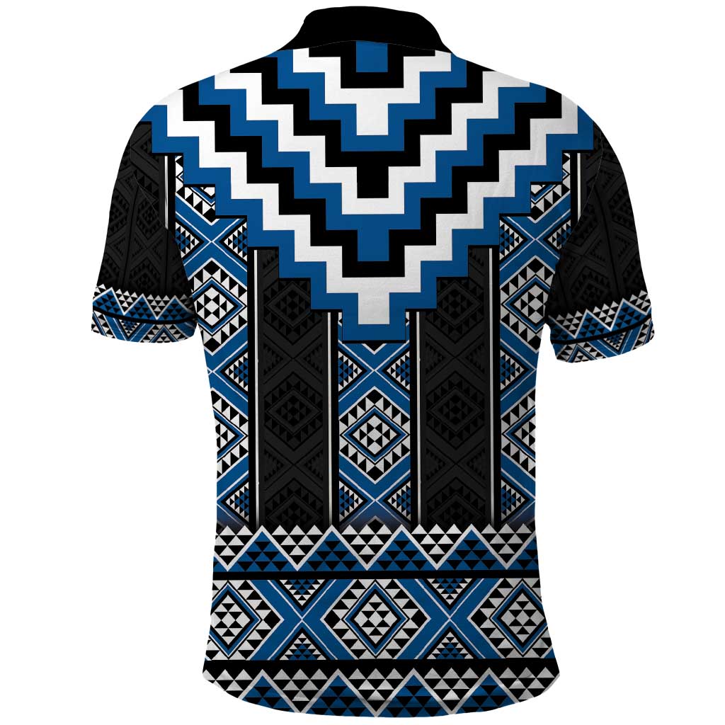 Blue Taniko Aotearoa Polo Shirt Niho Taniwha Mix Poutama - Vibe Hoodie Shop