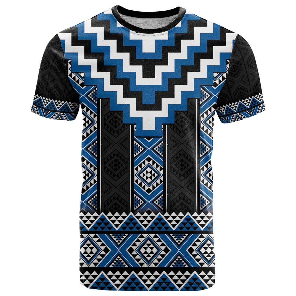 Blue Taniko Aotearoa T Shirt Niho Taniwha Mix Poutama - Vibe Hoodie Shop