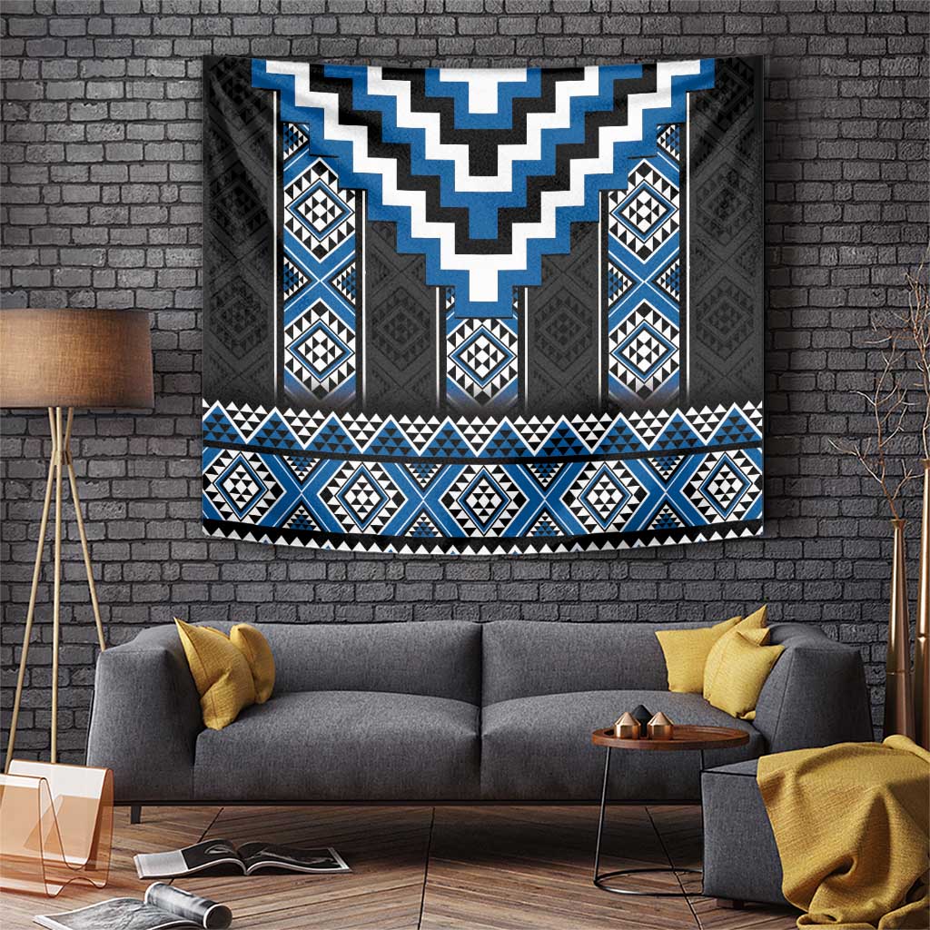 Blue Taniko Aotearoa Tapestry Niho Taniwha Mix Poutama - Vibe Hoodie Shop