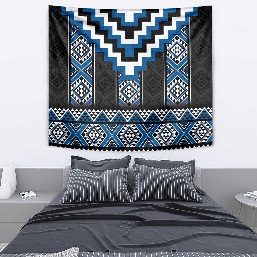 Blue Taniko Aotearoa Tapestry Niho Taniwha Mix Poutama - Vibe Hoodie Shop