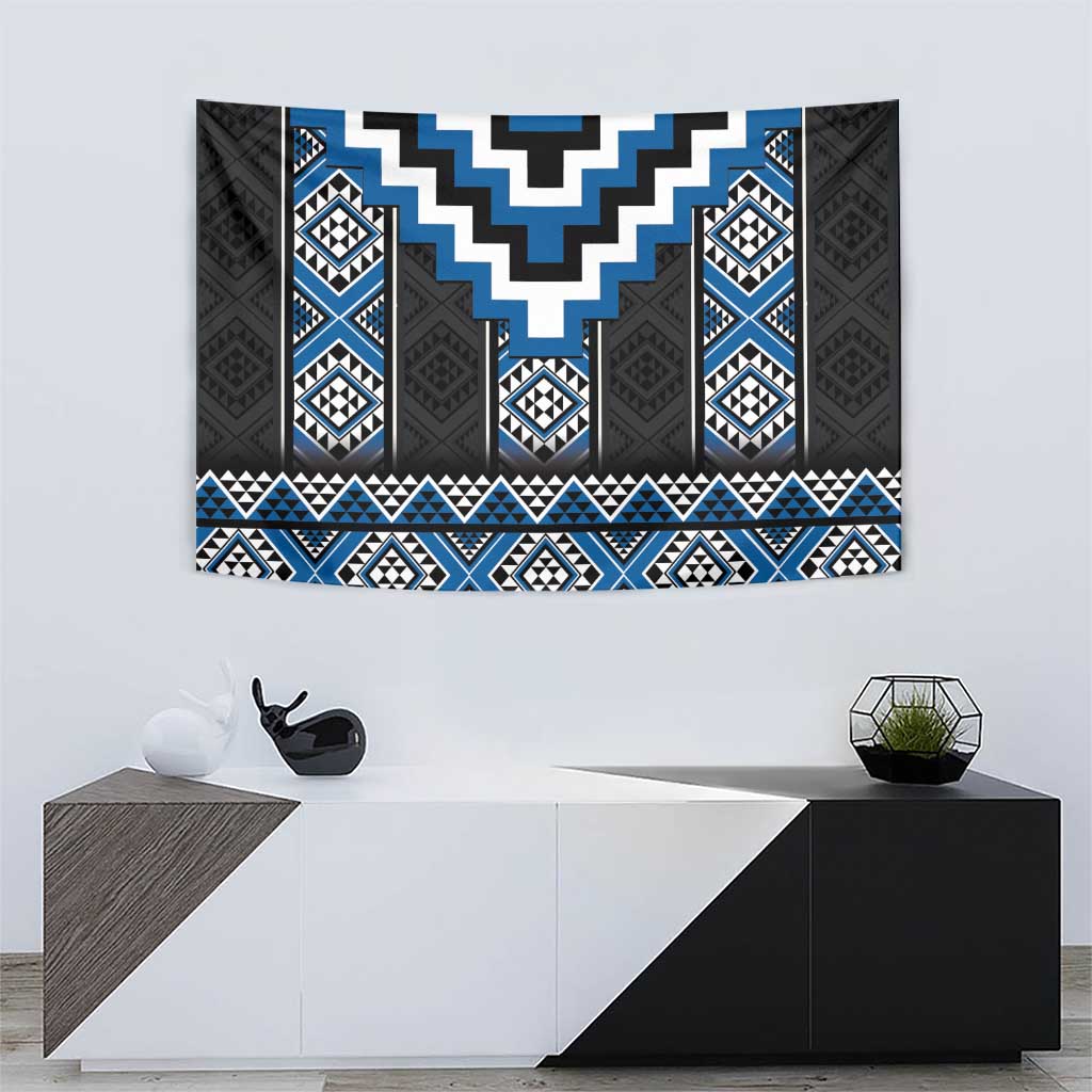 Blue Taniko Aotearoa Tapestry Niho Taniwha Mix Poutama - Vibe Hoodie Shop