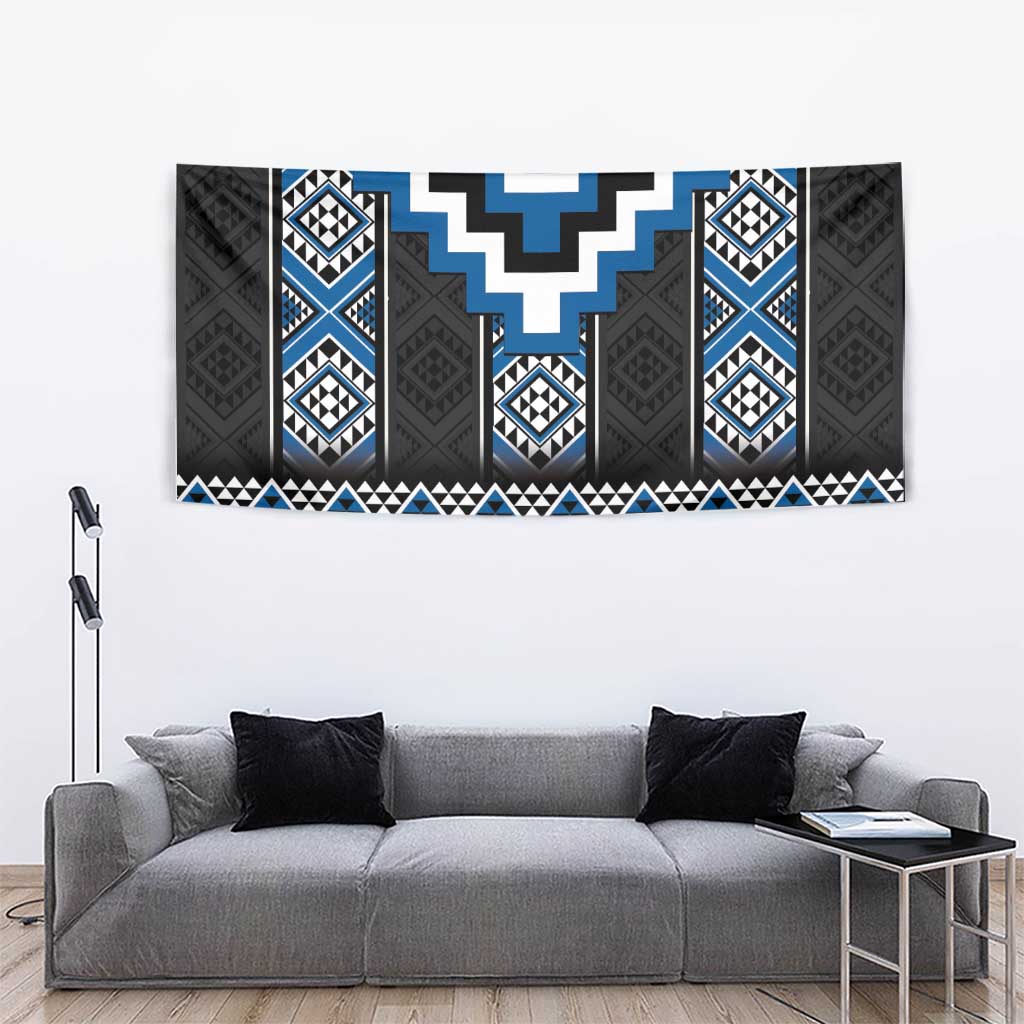 Blue Taniko Aotearoa Tapestry Niho Taniwha Mix Poutama - Vibe Hoodie Shop