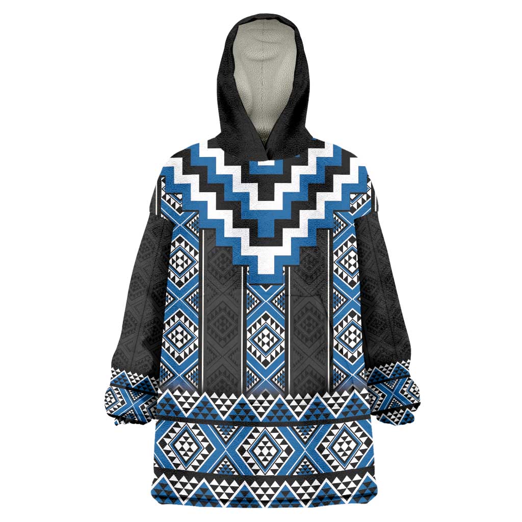 Blue Taniko Aotearoa Wearable Blanket Hoodie Niho Taniwha Mix Poutama - Vibe Hoodie Shop