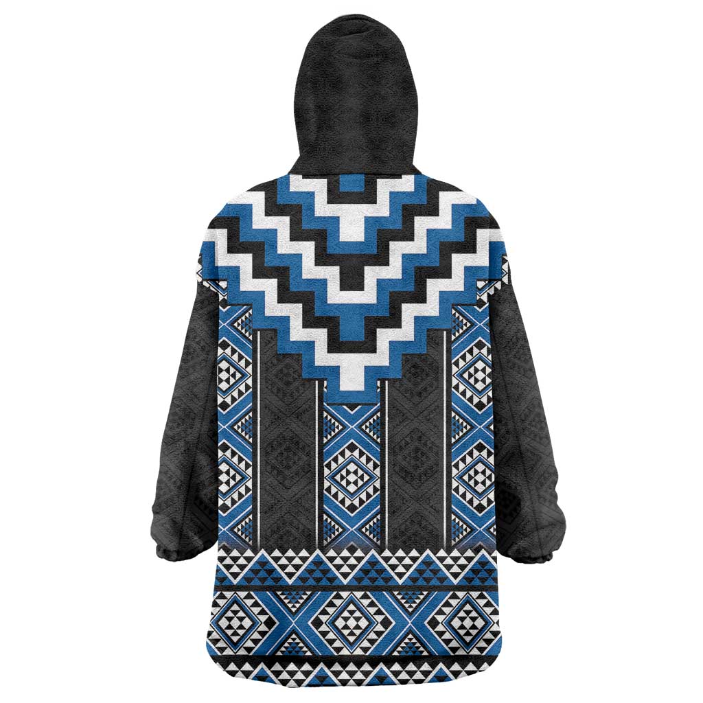 Blue Taniko Aotearoa Wearable Blanket Hoodie Niho Taniwha Mix Poutama - Vibe Hoodie Shop