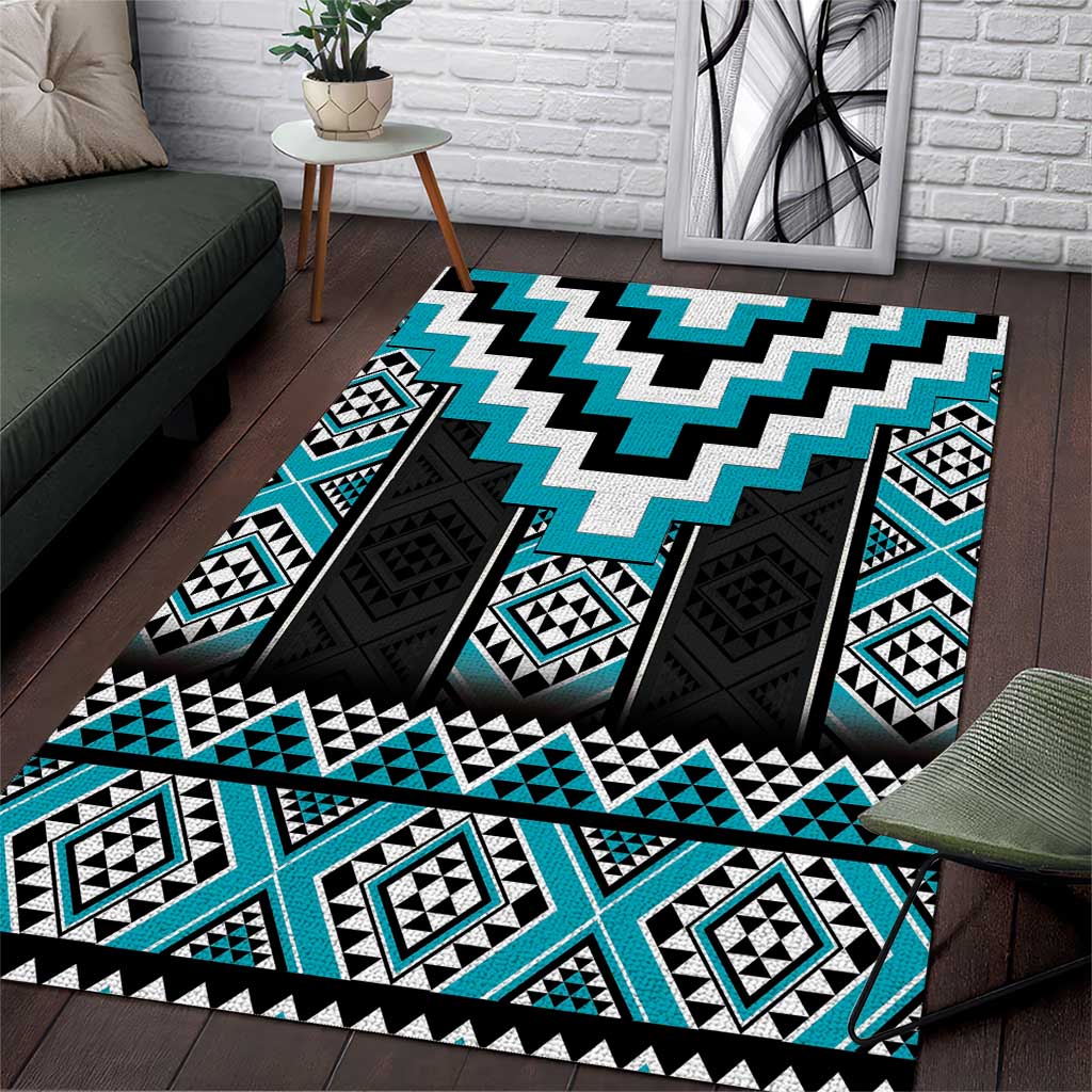 Turquoise Taniko Pattern Aotearoa Area Rug Niho Taniwha Mix Poutama - Vibe Hoodie Shop