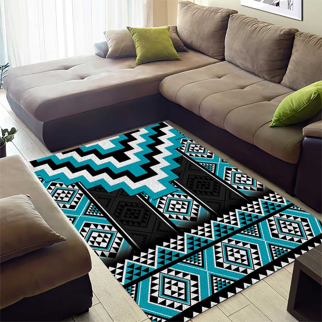 Turquoise Taniko Pattern Aotearoa Area Rug Niho Taniwha Mix Poutama - Vibe Hoodie Shop