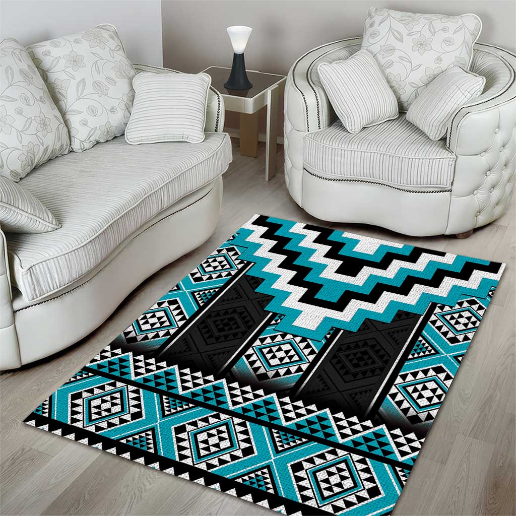 Turquoise Taniko Pattern Aotearoa Area Rug Niho Taniwha Mix Poutama - Vibe Hoodie Shop