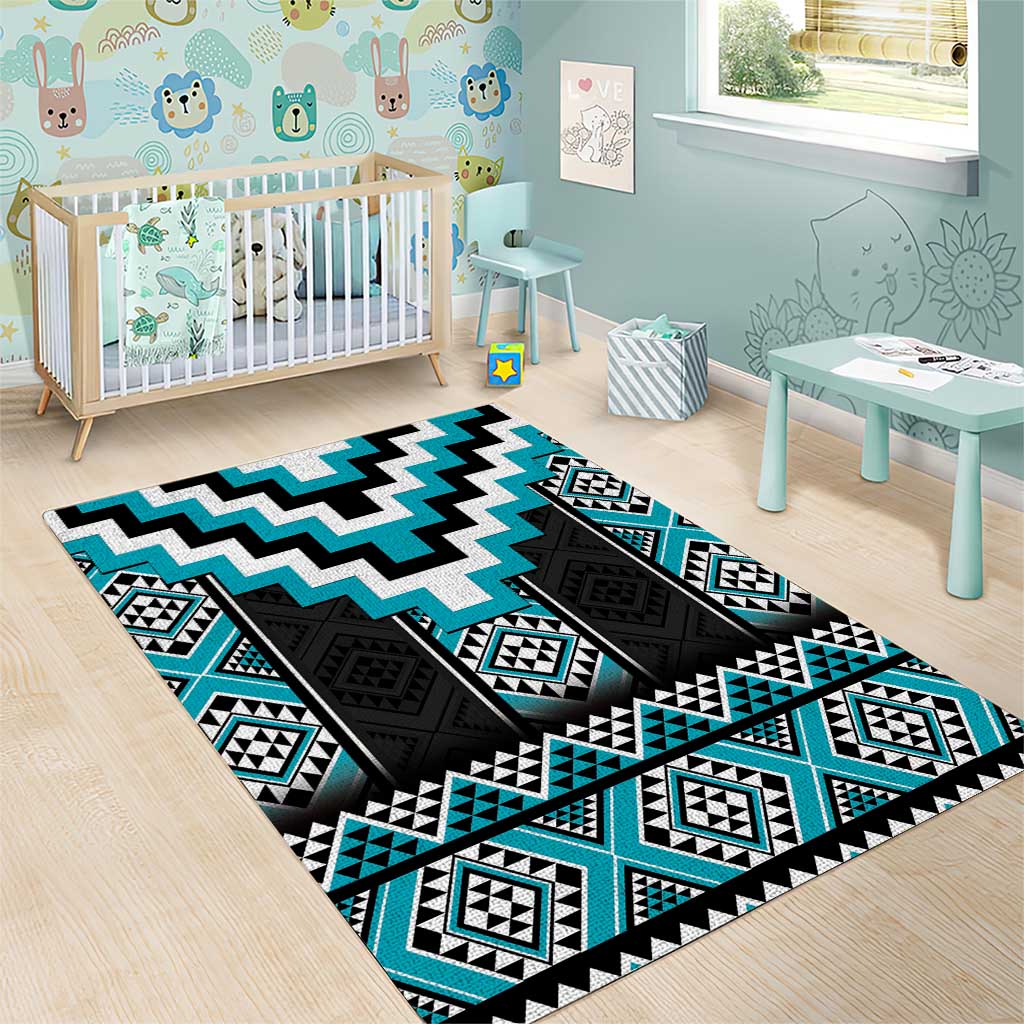 Turquoise Taniko Pattern Aotearoa Area Rug Niho Taniwha Mix Poutama - Vibe Hoodie Shop