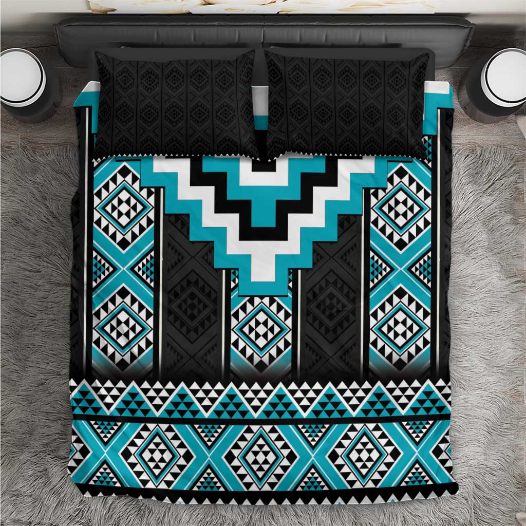 Turquoise Taniko Pattern Aotearoa Bedding Set Niho Taniwha Mix Poutama - Vibe Hoodie Shop