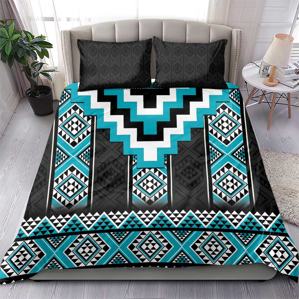 Turquoise Taniko Pattern Aotearoa Bedding Set Niho Taniwha Mix Poutama - Vibe Hoodie Shop