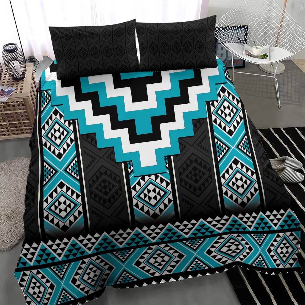 Turquoise Taniko Pattern Aotearoa Bedding Set Niho Taniwha Mix Poutama - Vibe Hoodie Shop