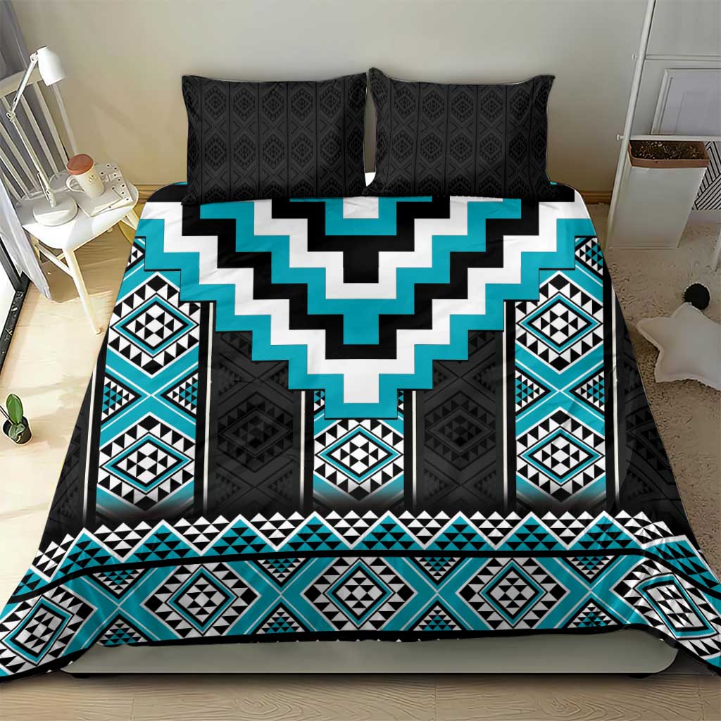 Turquoise Taniko Pattern Aotearoa Bedding Set Niho Taniwha Mix Poutama - Vibe Hoodie Shop