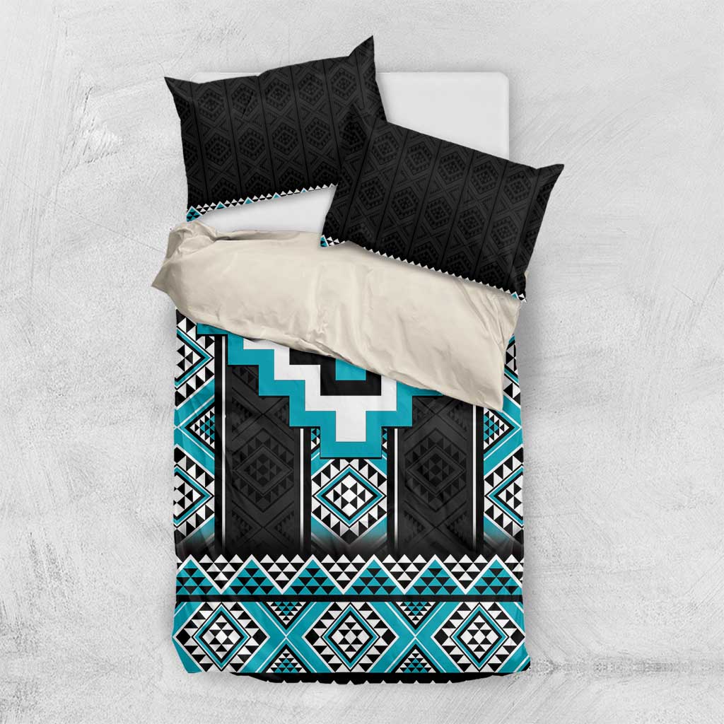 Turquoise Taniko Pattern Aotearoa Bedding Set Niho Taniwha Mix Poutama - Vibe Hoodie Shop